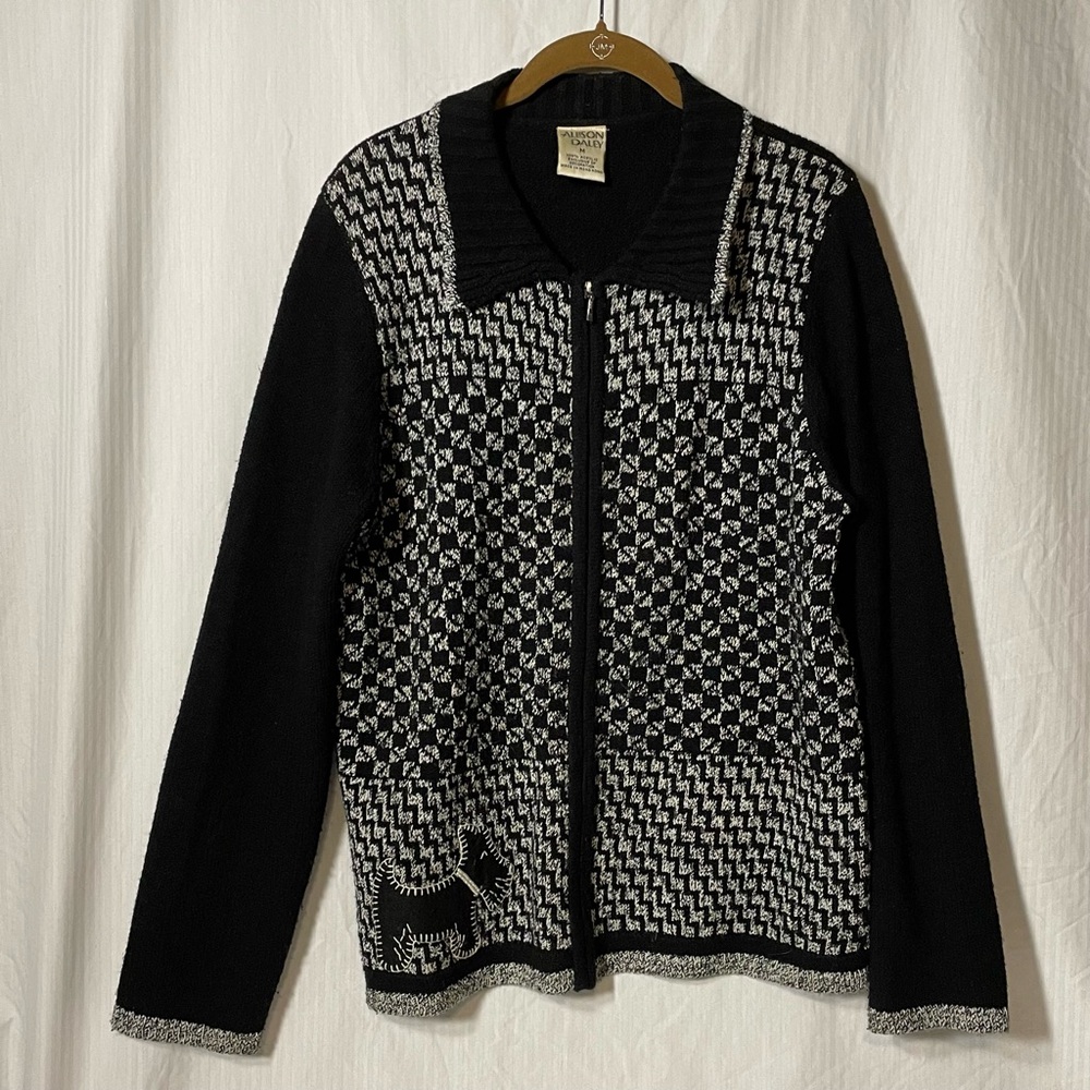 Vintage Allison Daley Black and cream Knit sweater with Scottie dog detail